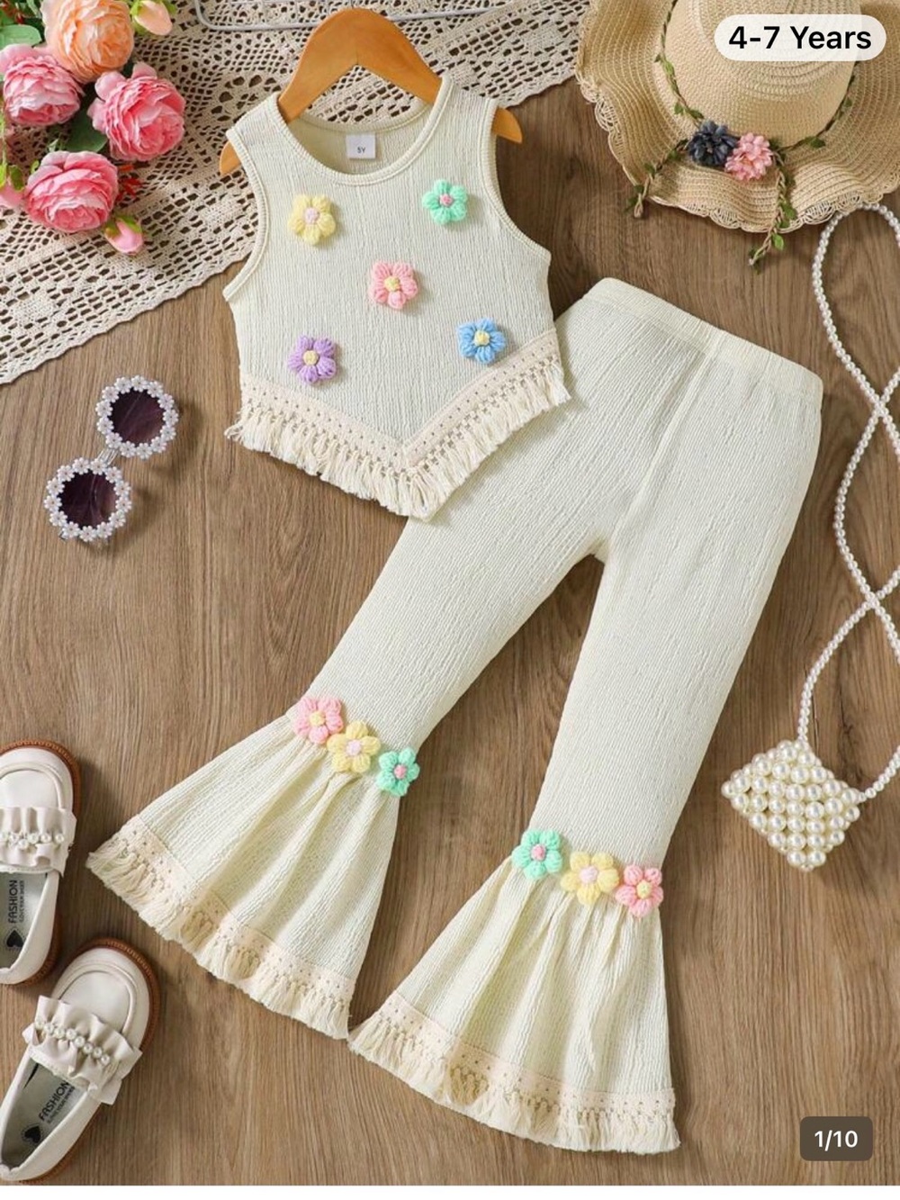 Cream Floral Crochet Girls' Matching Set - Brand:
